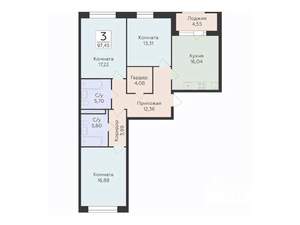 3-к квартира, строящийся дом, 97м2, 8/10 этаж