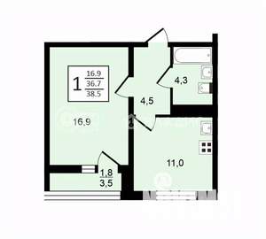 1-к квартира, строящийся дом, 39м2, 3/21 этаж