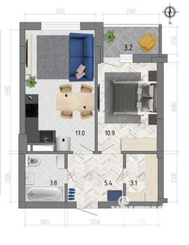 1-к квартира, строящийся дом, 42м2, 2/18 этаж