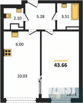1-к квартира, вторичка, 44м2, 11/18 этаж
