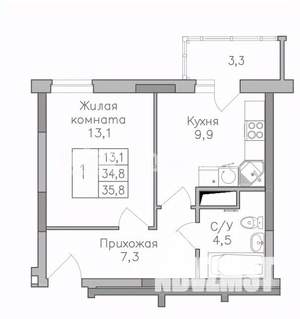 1-к квартира, вторичка, 36м2, 16/25 этаж