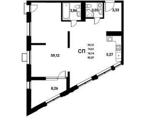 Студия квартира, строящийся дом, 79м2, 19/21 этаж