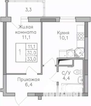 1-к квартира, строящийся дом, 34м2, 1/25 этаж