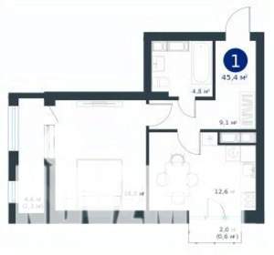 1-к квартира, строящийся дом, 45м2, 16/25 этаж