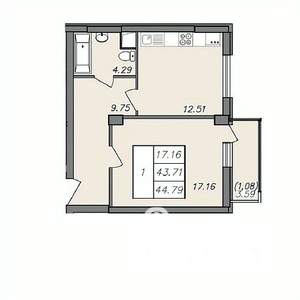 1-к квартира, вторичка, 43м2, 8/13 этаж