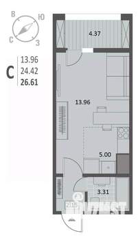 Студия квартира, строящийся дом, 27м2, 16/18 этаж