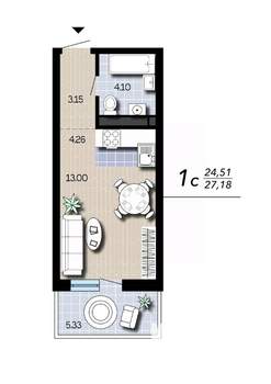Студия квартира, вторичка, 27м2, 16/16 этаж
