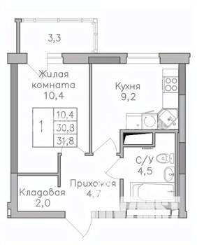 1-к квартира, строящийся дом, 32м2, 25/25 этаж