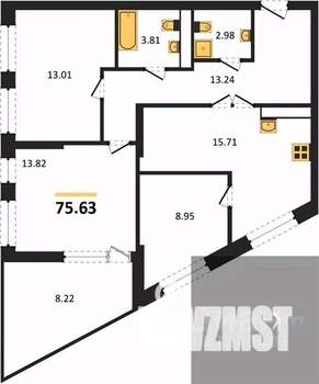 3-к квартира, вторичка, 76м2, 6/21 этаж