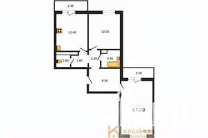 2-к квартира, сданный дом, 67м2, 1/17 этаж