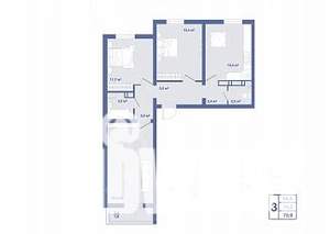 3-к квартира, строящийся дом, 76м2, 1/17 этаж