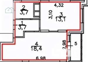 1-к квартира, вторичка, 40м2, 22/22 этаж