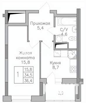 1-к квартира, вторичка, 36м2, 17/25 этаж
