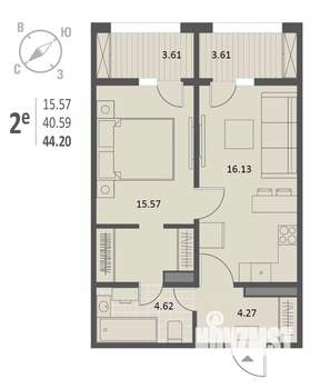 1-к квартира, строящийся дом, 44м2, 14/18 этаж