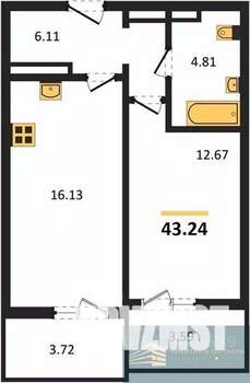 1-к квартира, вторичка, 43м2, 14/18 этаж