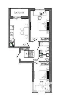 2-к квартира, строящийся дом, 66м2, 9/17 этаж
