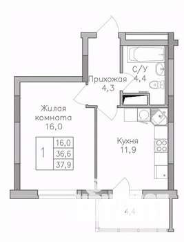 1-к квартира, строящийся дом, 38м2, 14/25 этаж