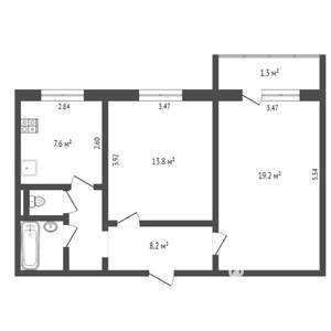 2-к квартира, вторичка, 54м2, 7/9 этаж