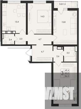 3-к квартира, вторичка, 87м2, 3/17 этаж