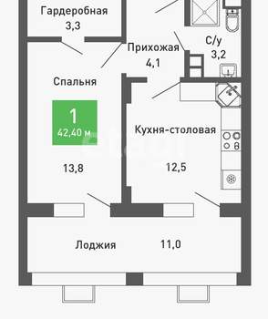 1-к квартира, вторичка, 43м2, 4/9 этаж