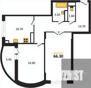 2-к квартира, вторичка, 66м2, 25/25 этаж