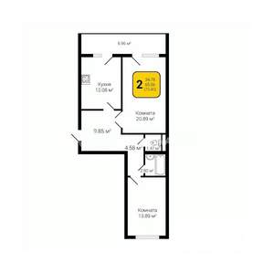 2-к квартира, строящийся дом, 70м2, 14/16 этаж