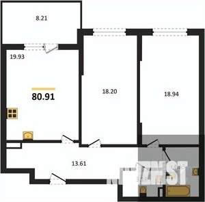2-к квартира, вторичка, 81м2, 1/22 этаж