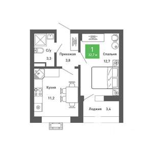 1-к квартира, вторичка, 33м2, 1/14 этаж