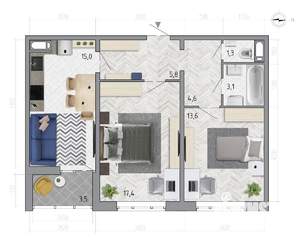 2-к квартира, строящийся дом, 63м2, 13/18 этаж