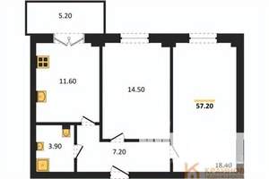 2-к квартира, вторичка, 57м2, 14/15 этаж