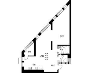 Студия квартира, строящийся дом, 76м2, 19/21 этаж