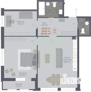 3-к квартира, строящийся дом, 97м2, 3/11 этаж