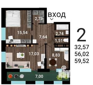 2-к квартира, строящийся дом, 61м2, 4/31 этаж