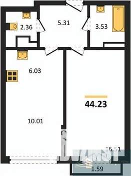 1-к квартира, вторичка, 44м2, 11/18 этаж