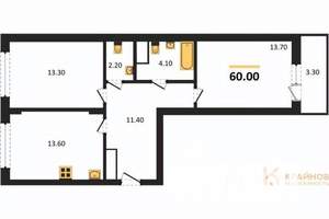 2-к квартира, вторичка, 60м2, 6/13 этаж