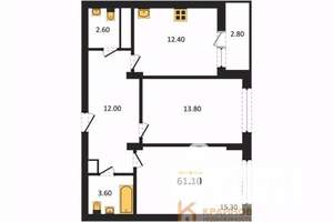 2-к квартира, вторичка, 61м2, 3/13 этаж