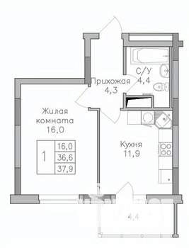 1-к квартира, вторичка, 38м2, 18/25 этаж