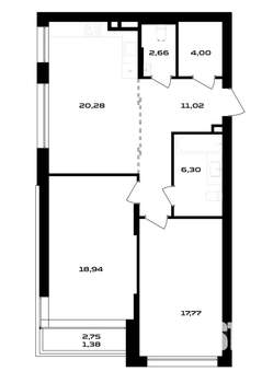 2-к квартира, вторичка, 82м2, 1/4 этаж