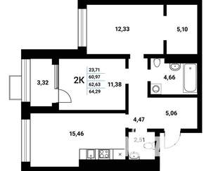 2-к квартира, строящийся дом, 63м2, 9/21 этаж