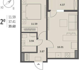 1-к квартира, вторичка, 40м2, 5/18 этаж