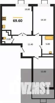 2-к квартира, вторичка, 70м2, 11/14 этаж