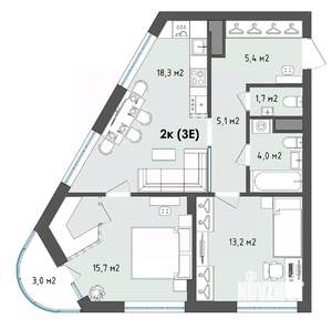 2-к квартира, вторичка, 65м2, 2/13 этаж