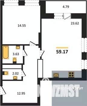 1-к квартира, вторичка, 59м2, 24/25 этаж