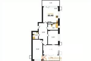 3-к квартира, вторичка, 83м2, 1/14 этаж