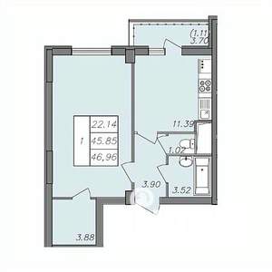 1-к квартира, вторичка, 46м2, 9/13 этаж