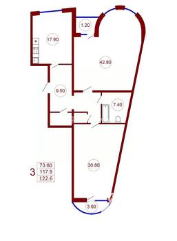 3-к квартира, строящийся дом, 123м2, 4/12 этаж