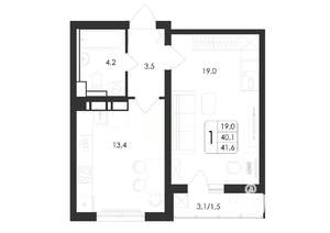 1-к квартира, вторичка, 42м2, 6/17 этаж