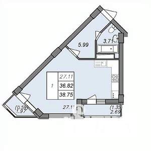1-к квартира, вторичка, 37м2, 3/13 этаж