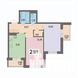 2-к квартира, строящийся дом, 59м2, 11/18 этаж