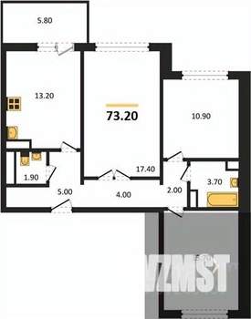 3-к квартира, вторичка, 73м2, 1/17 этаж